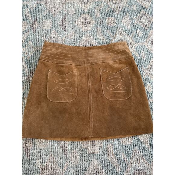 Free People Dresses & Skirts - Free People Brown Faux Suede Mini Skirt Size 2 Boho Western Embroidered Pockets